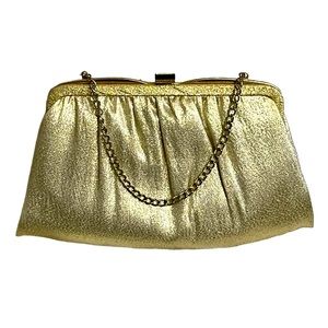 Vintage Ande Gold Shimmer Evening Bag Clutch Purse with Wrist Chain